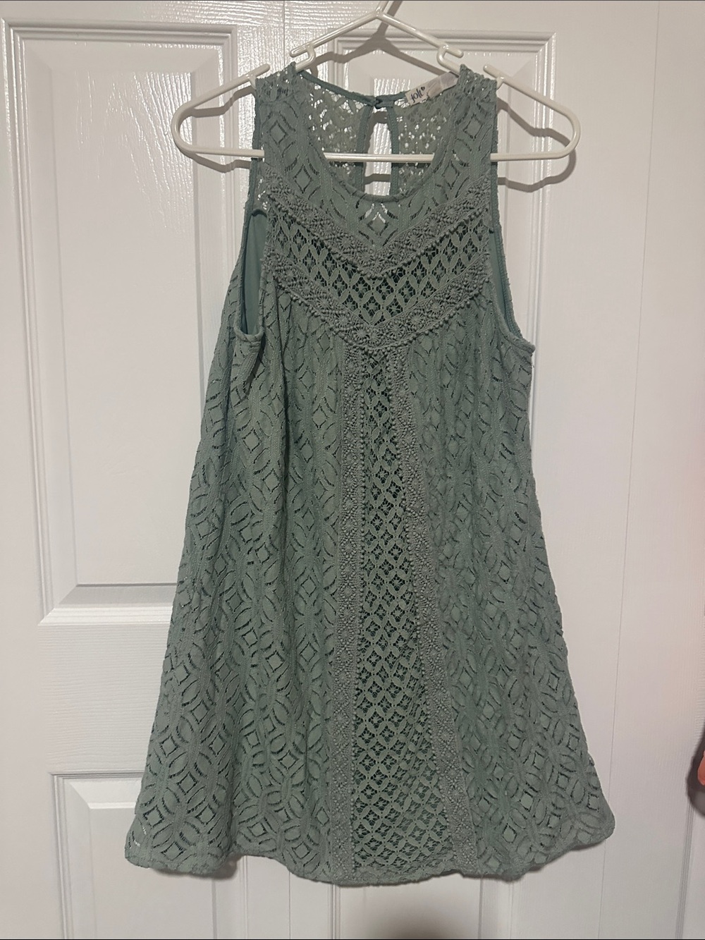 Sleeveless Crochet Tunic Top in Sage Greeni